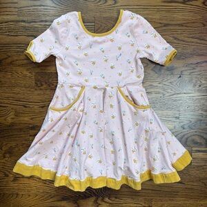 Serendipity by Shrimp and Grits Floral Pink / Mustard Twirl Pocket Dress 4T-5T